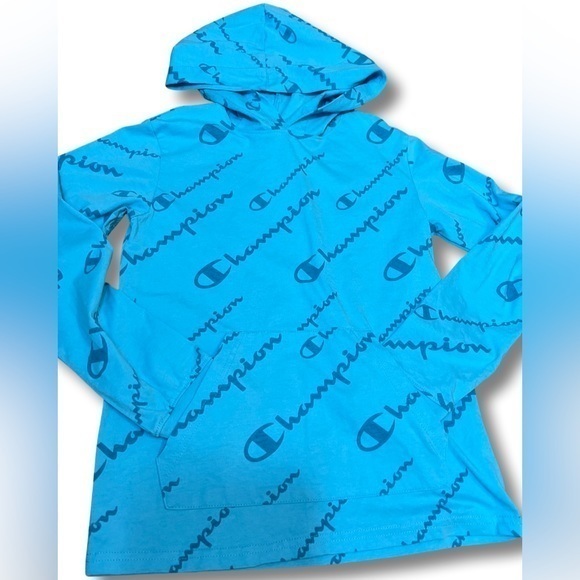 NWOT Champion Logo‎ Hoodie Jersey Knit Long Sleeve Tee Big Kids Unisex M - Picture 2 of 11